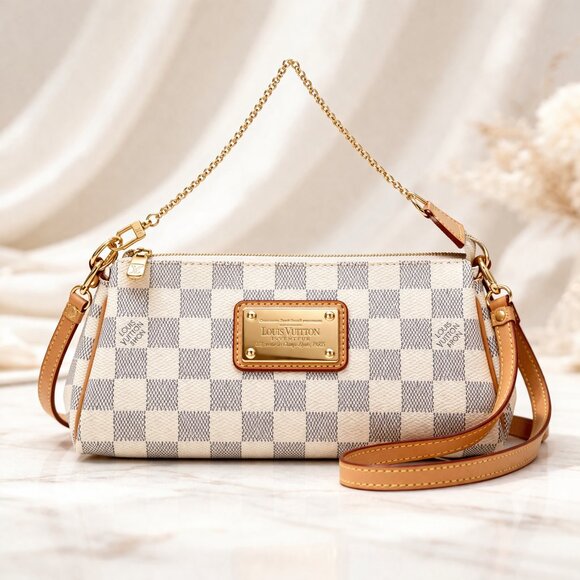 Authentic Louis Vuitton Eva Clutch Damier Azur Crossbody Bag